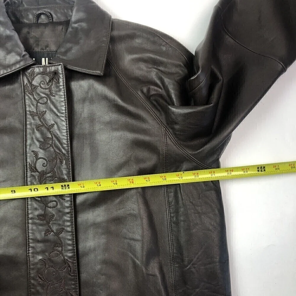 Vintage LNR Brown Leather Jacket Small Embroidered Grunge Classic 80s 90s Soft